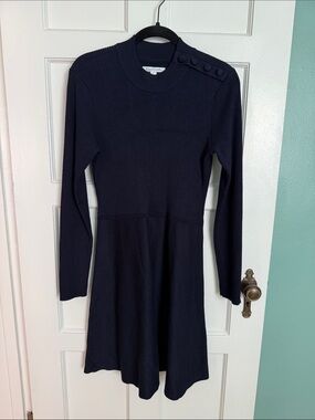 Club Monaco Navy Button-Shoulder Long-Sleeve Knit Dress